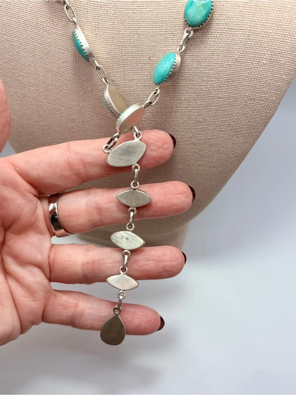925 Sterling Silver Hachita Turquoise “Y” Necklace